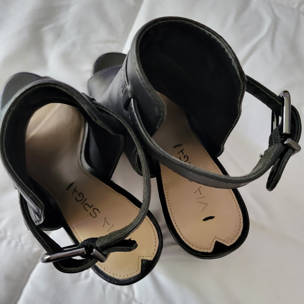 Via Spiga Black Open Heeled Leather Fabrizie  Mules - Picture 4 of 7